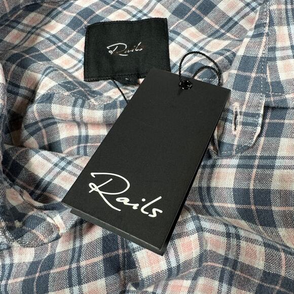 Rails NWT Connor Plaid Linen Blend Button Up LS Stone Pink White Size Large - Picture 6 of 10